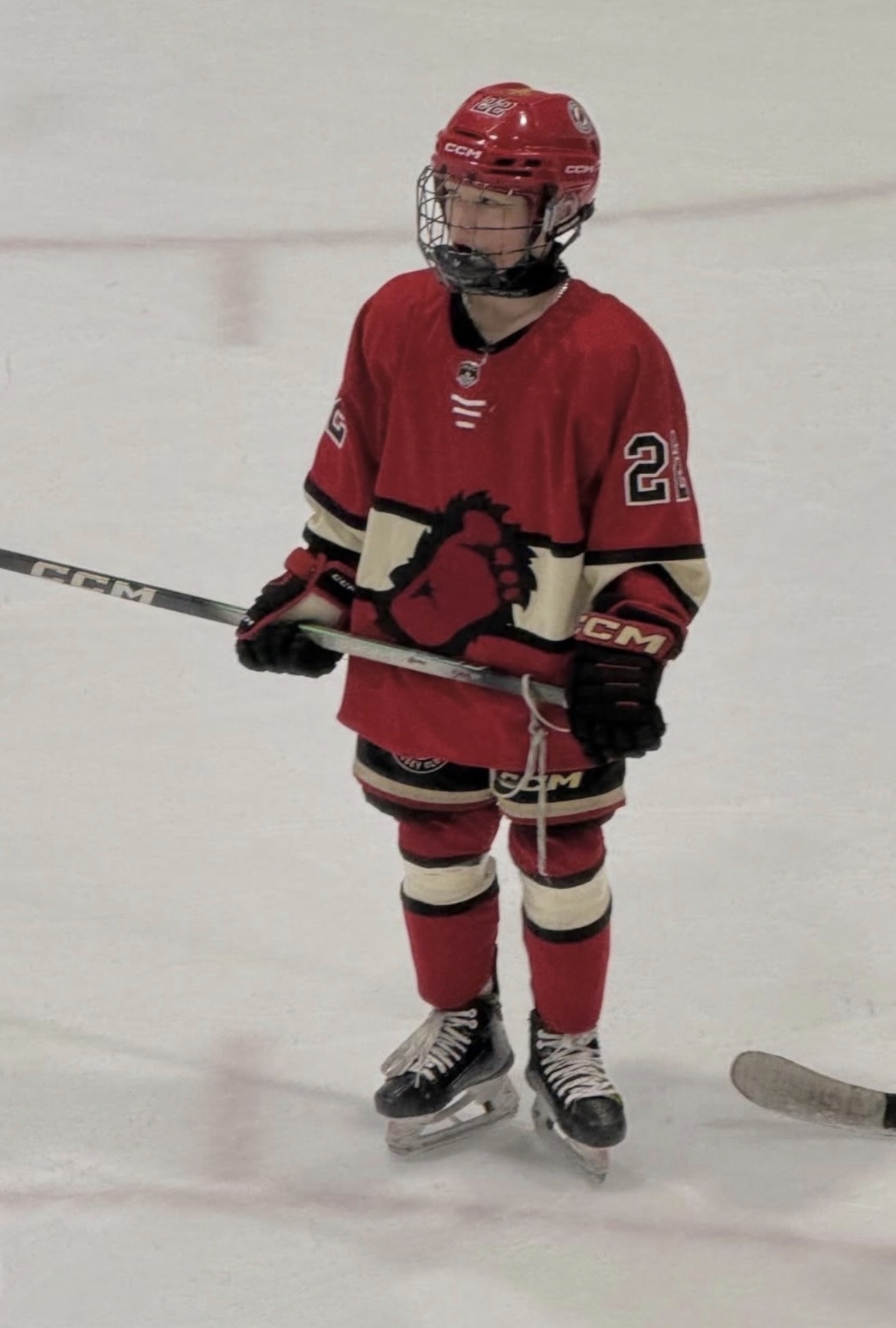 Bow Valley Jr. Bigfoot player on the ice
